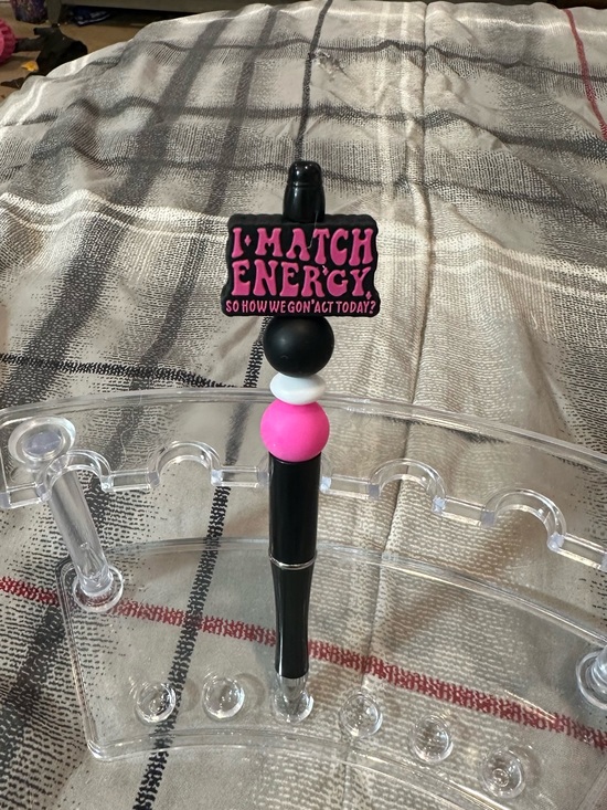 Handmade Other - I Match Energy Pink & Black Bead Pen - Motivational Desk Accessory